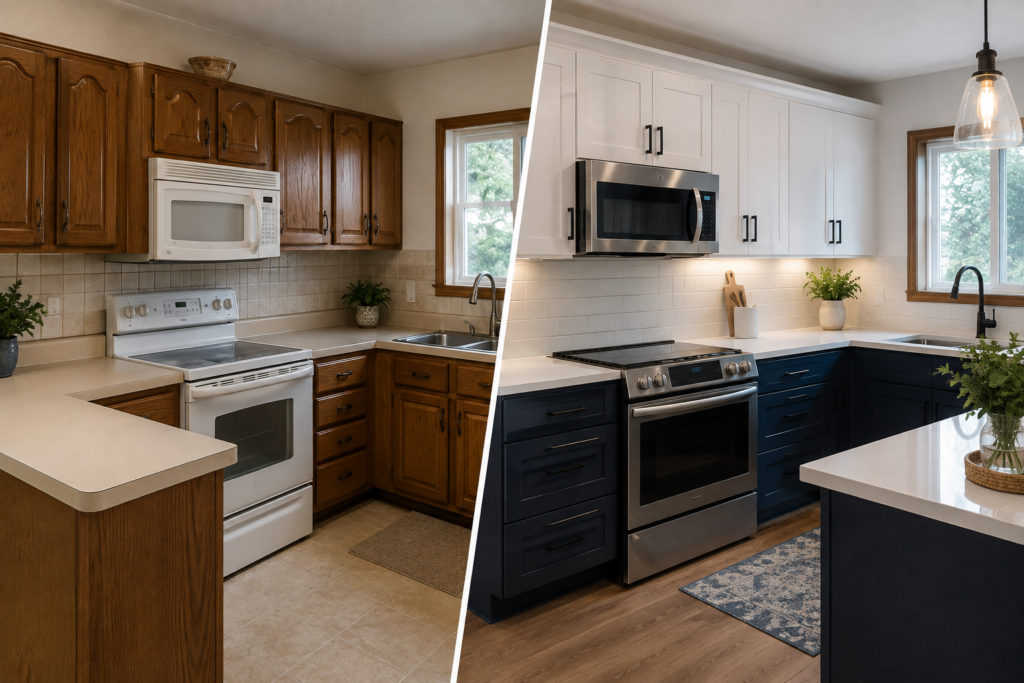 Kitchen cabinet refacing before and after transformation in Hanson, MA